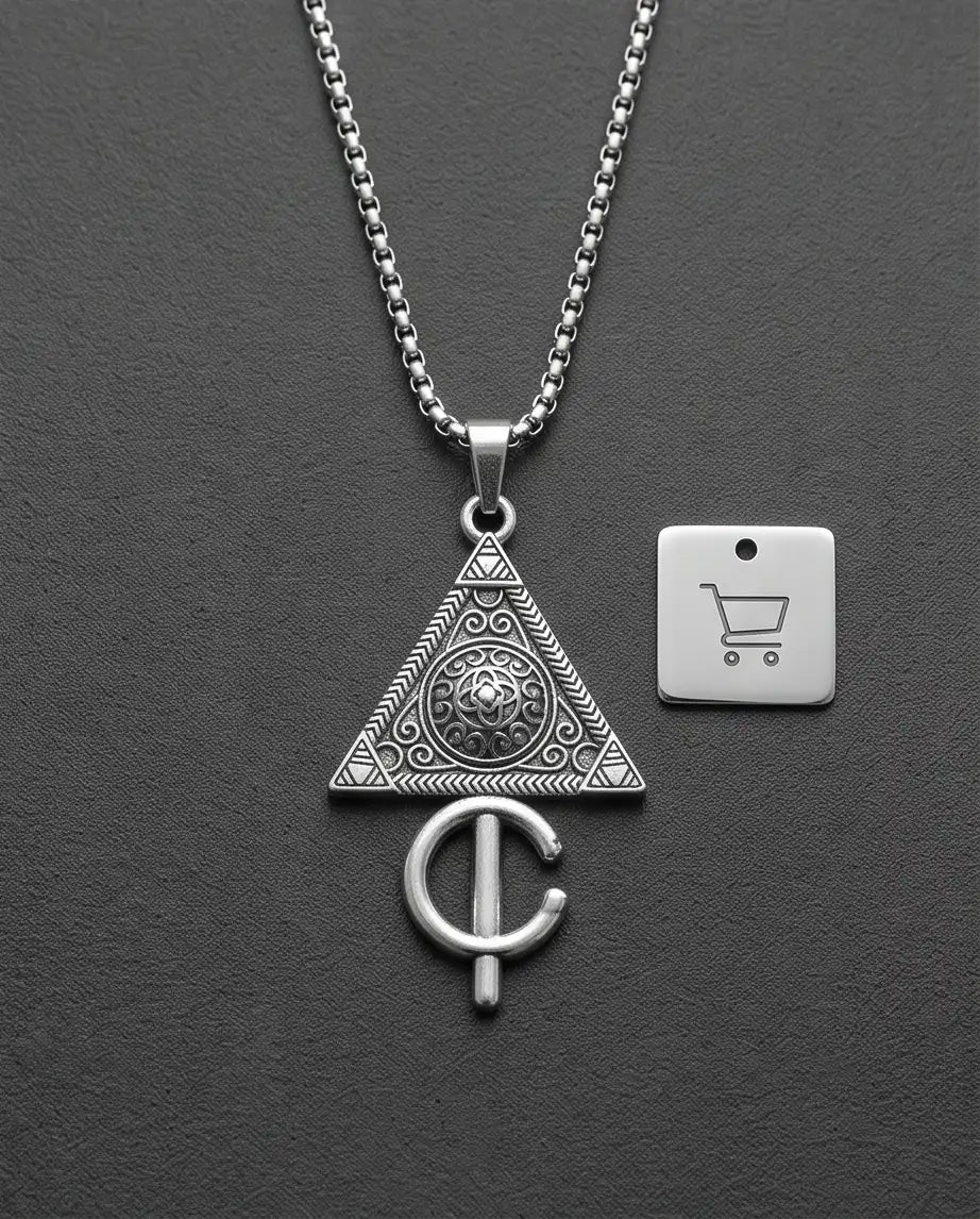 Geometric Occult Triangle and Cross Pendant Box Chain