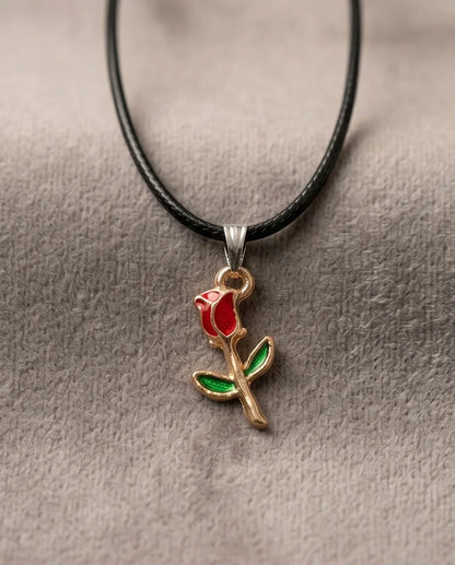 Gold and Red Rose Pendant Necklace