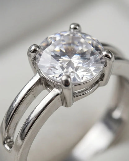 Sterling Silver Round-Cut Split Shank Moissanite Solitaire Ring