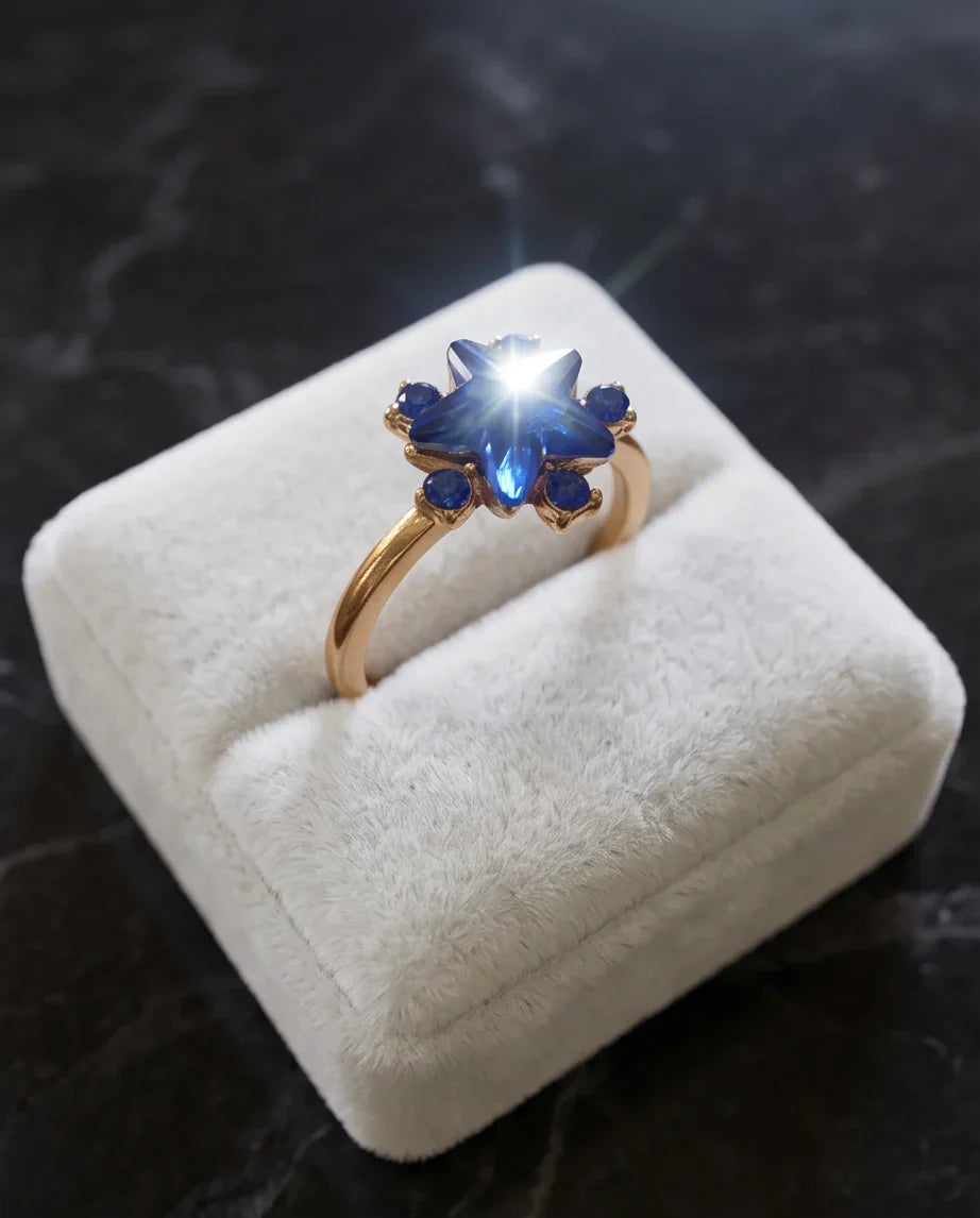 Gold Celestial Royal Blue Sapphire Star Ring
