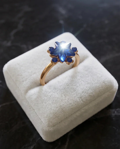 Gold Celestial Royal Blue Sapphire Star Ring
