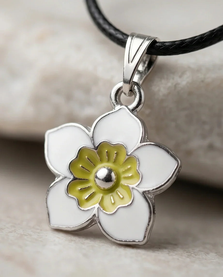 Charming White and Yellow Floral Enamel Pendant Necklace