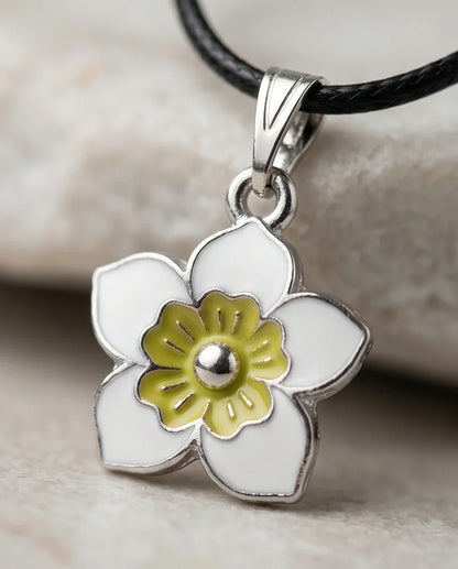 Charming White and Yellow Floral Enamel Pendant Necklace