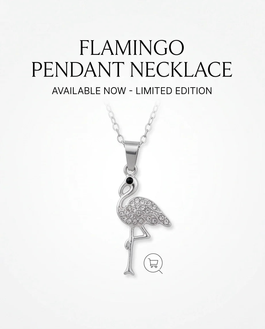 Silver Crystal Paved Flamingo Pendant Necklace