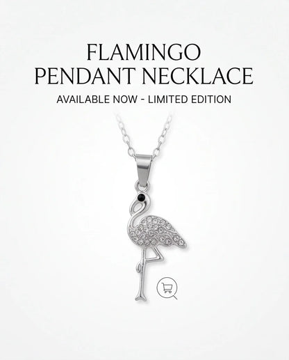 Silver Crystal Paved Flamingo Pendant Necklace