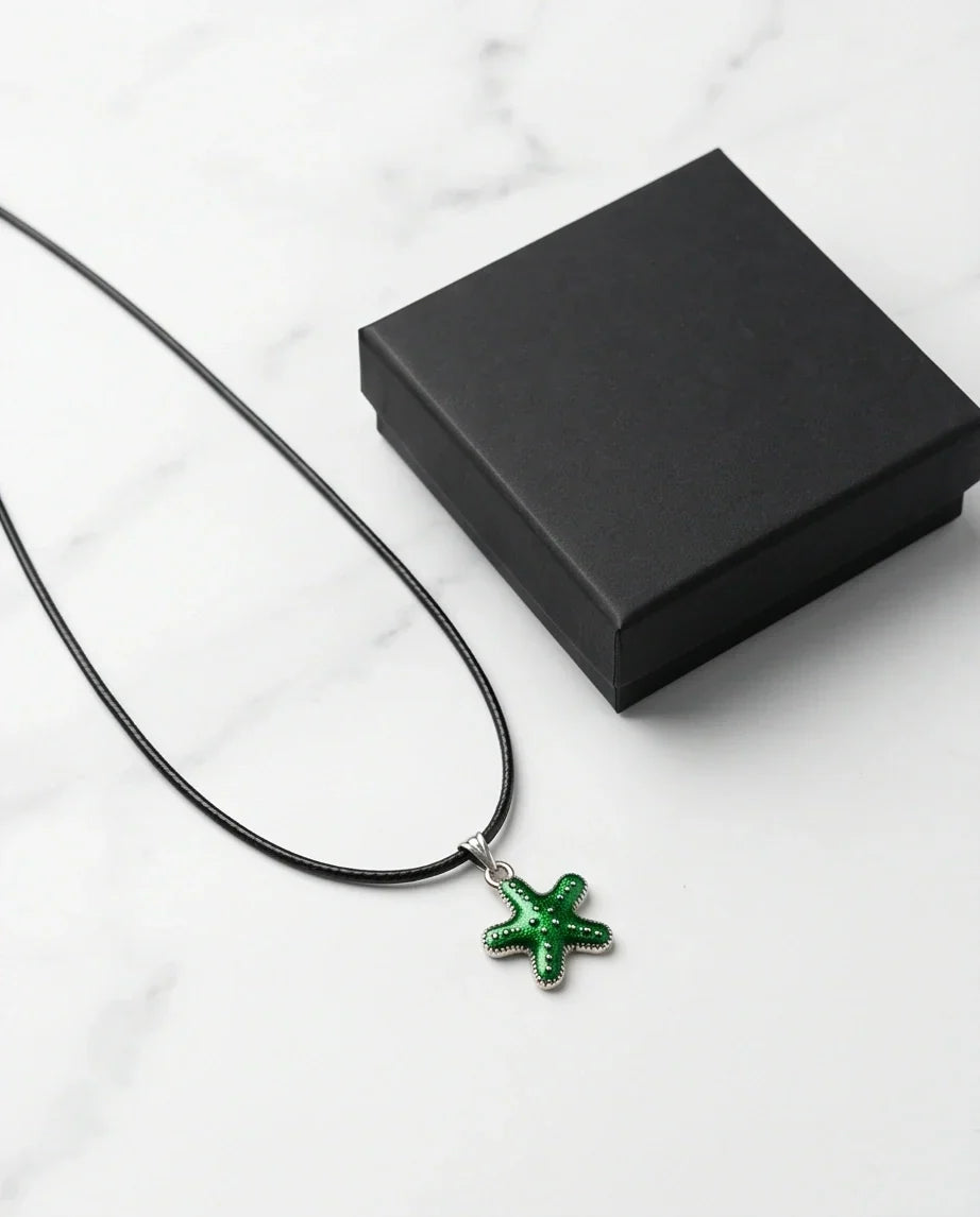 Gold and Green Starfish Pendant Necklace
