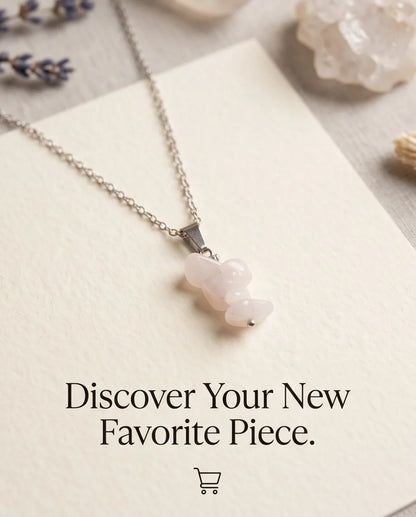 Silver Stacked Raw Rose Quartz Chip Stone Pendant Necklace