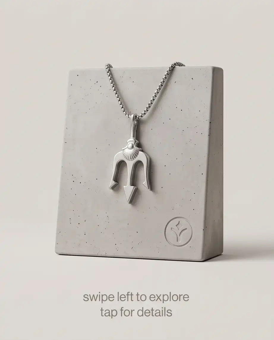 Trident Spear Pendant Silver Box Chain Necklace