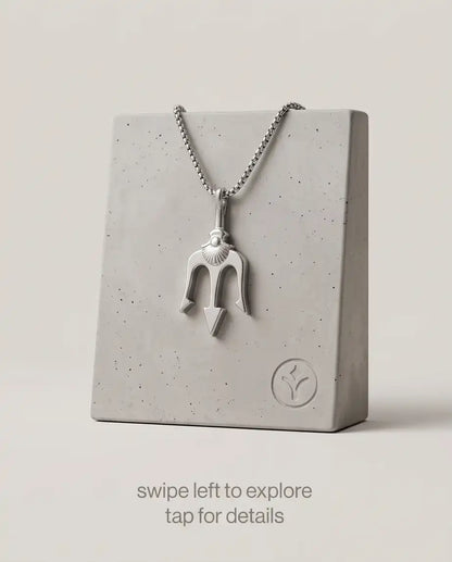 Trident Spear Pendant Silver Box Chain Necklace