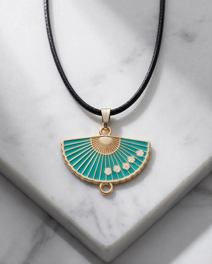 Teal Floral Fan Pendant Necklace