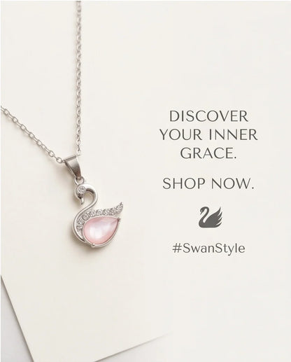 Silver Pink Crystal Swan Pendant Necklace