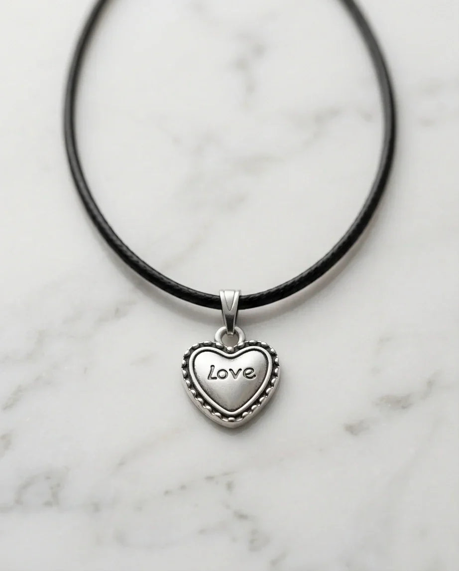 Silver Beaded Edge Love Heart Necklace