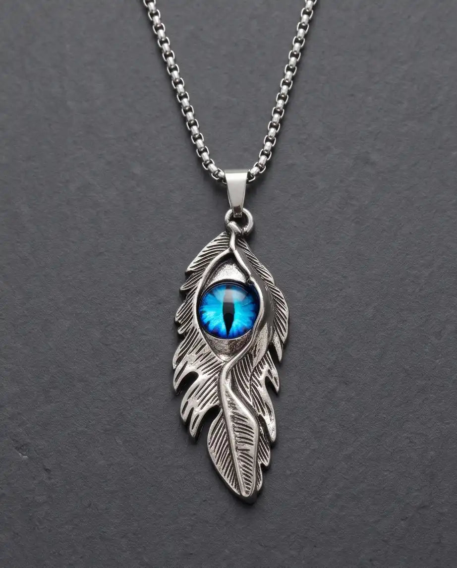 Blue Dragon Eye Feather Pendant Box Chain