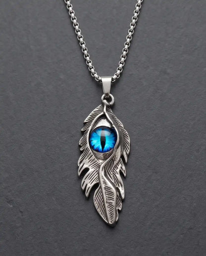Blue Dragon Eye Feather Pendant Box Chain