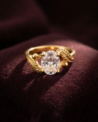 Golden Crystal Moissanite Botanical Leaf Ring