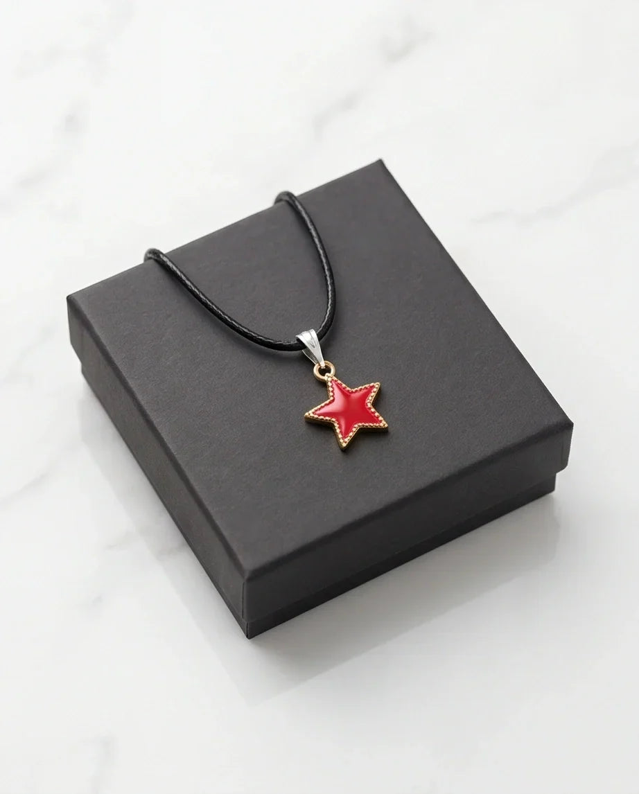 Vibrant Red Star Enamel Pendant Necklace