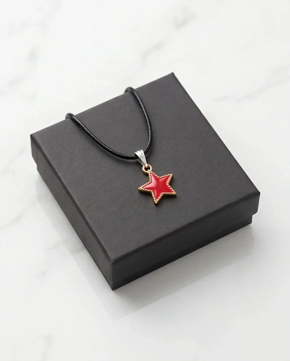 Vibrant Red Star Enamel Pendant Necklace
