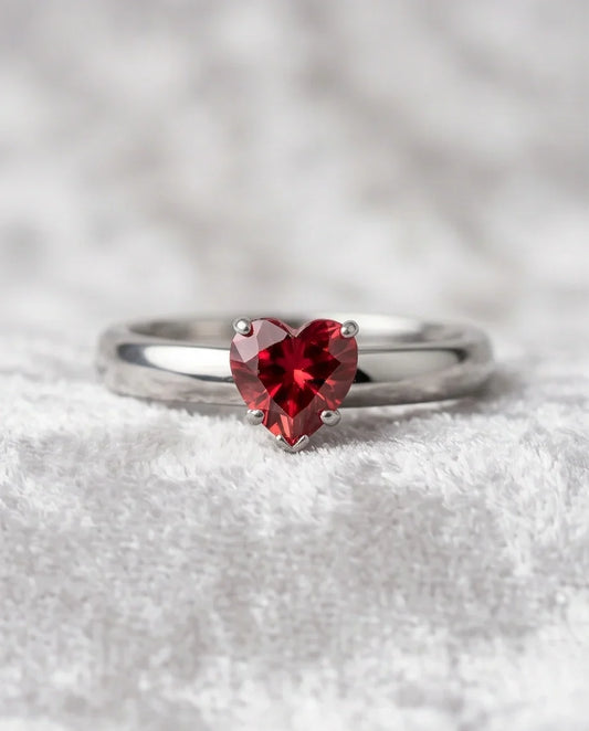 Sterling Silver Heart-Cut Crimson Ruby Solitaire Ring