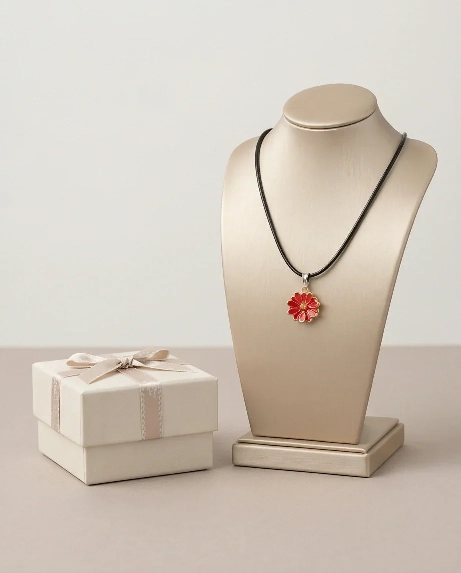 Gold and Red Marigold Pendant Necklace