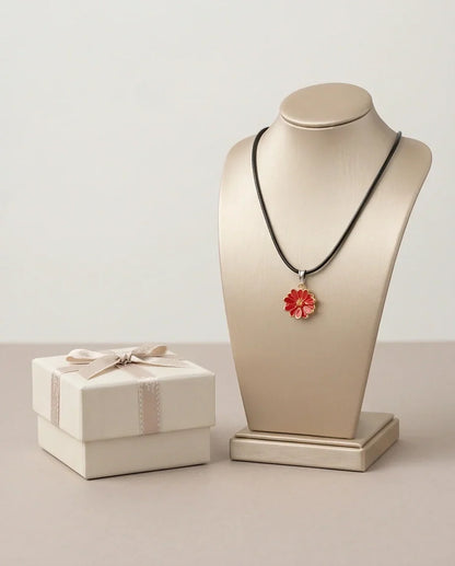 Gold and Red Marigold Pendant Necklace