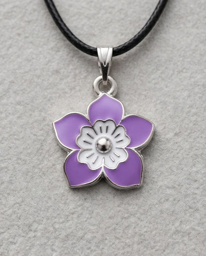 Delicate Lavender and White Layered Floral Enamel Pendant Necklace