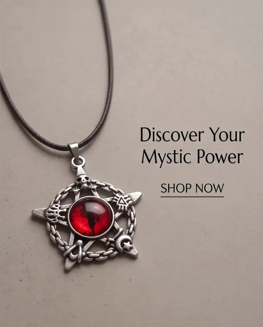 Red Dragon Eye Pentagram Occult Pendant Box Chain