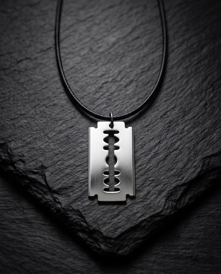 Brushed Silver Razor Blade Cord Necklace
