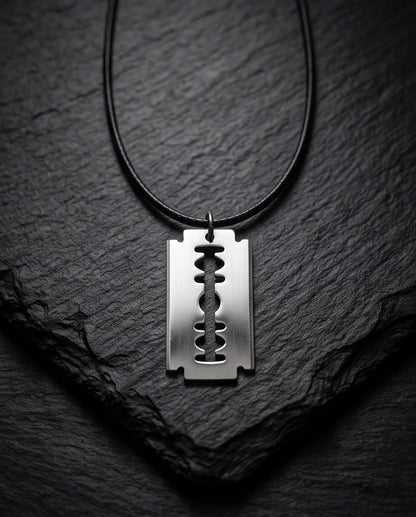 Brushed Silver Razor Blade Cord Necklace