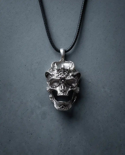 Gothic Screaming Demon Skull Pendant Silver Box Chain Necklace