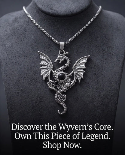 Silver Black Gemstone Dragon Pendant Necklace