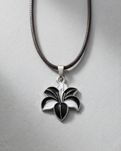 Bold Black and White Lily Enamel Pendant Necklace