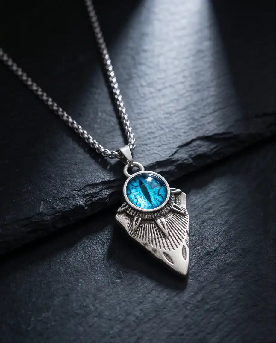 Blue Dragon Eye Shield Pendant Box Chain