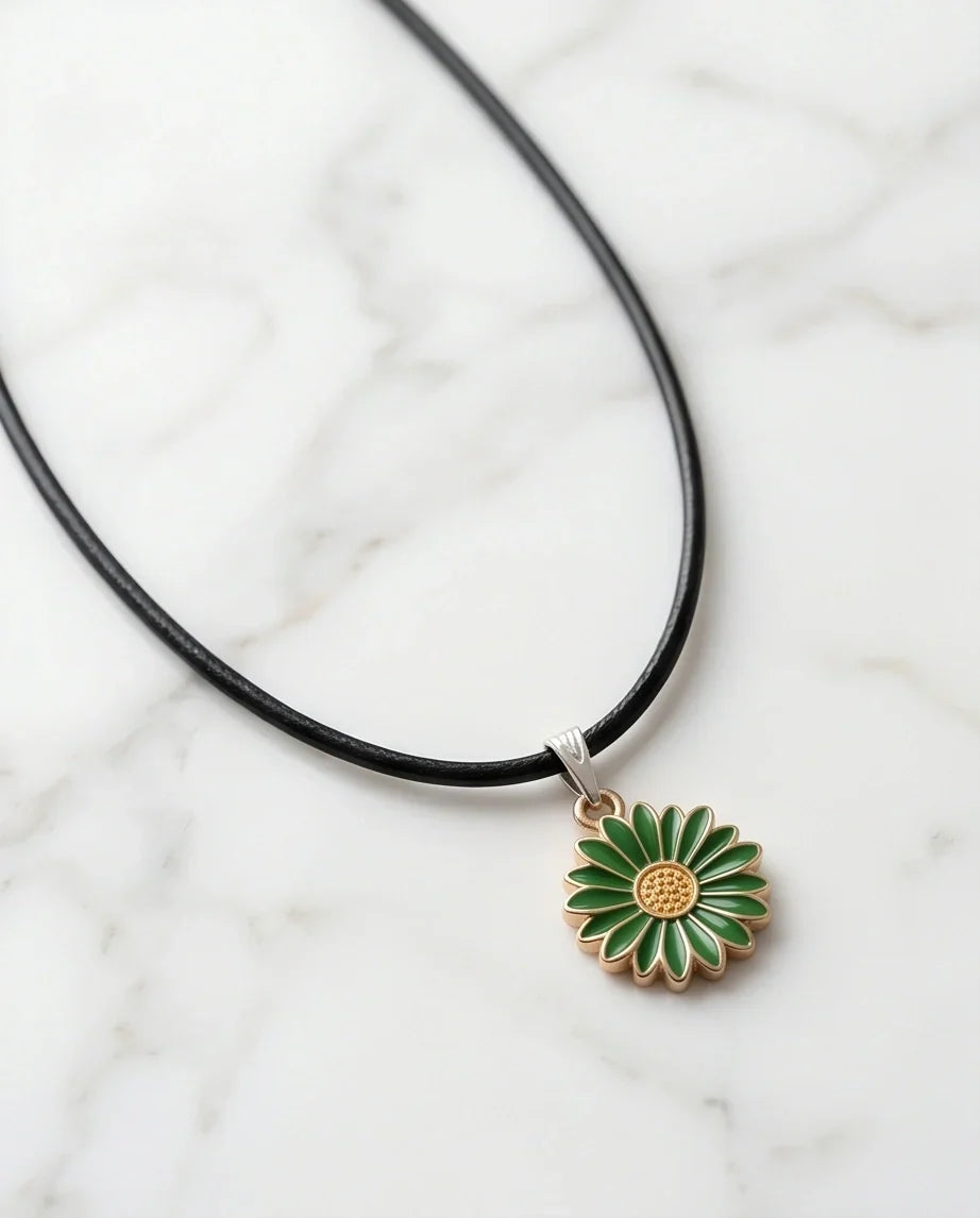 Gold and Green Daisy Pendant Necklace