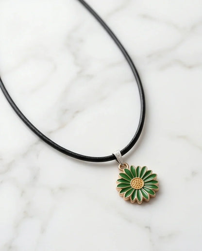 Gold and Green Daisy Pendant Necklace