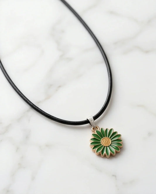 Gold and Green Daisy Pendant Necklace