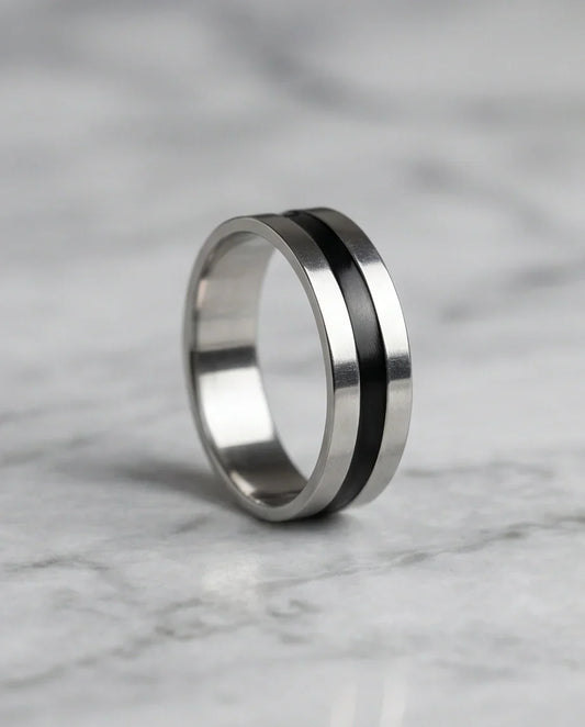 Minimalist Dual-Tone Silver and Black Band Ring