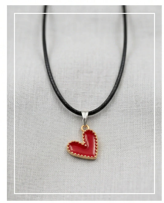 Gold and Textured Red Heart Necklace