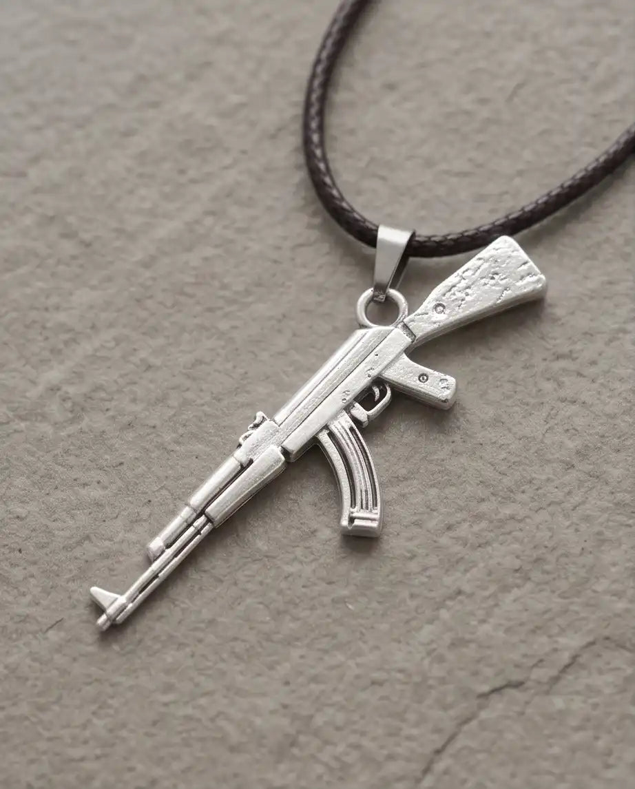 Micro-Pavé CZ Stock Assault Rifle Weapon Pendant Box Chain