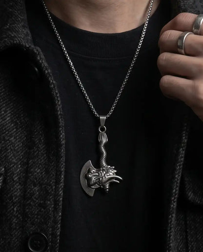 Mythological Dragon Battle Axe Pendant Box Chain