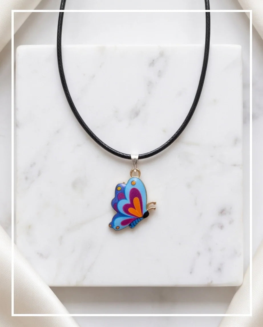 Colorful Side-Profile Butterfly Cord Necklace