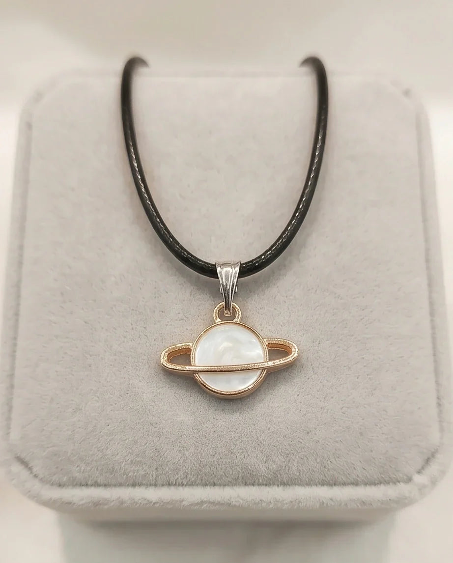 Gold and White Bow Ribbon Necklace