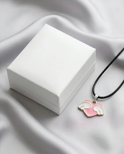 Pink Enamel Angel Winged Heart Pendant Necklace