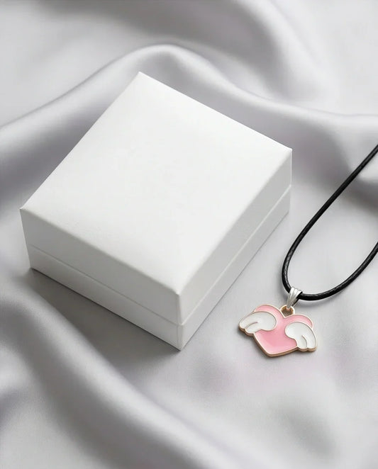 Pink Enamel Angel Winged Heart Pendant Necklace