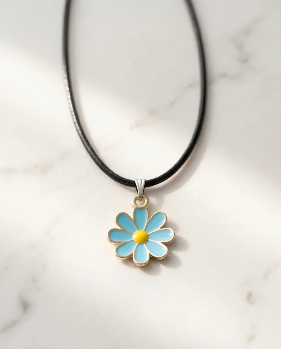 Gold and Pastel Blue Daisy Necklace