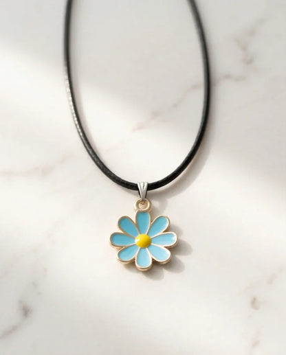 Gold and Pastel Blue Daisy Necklace