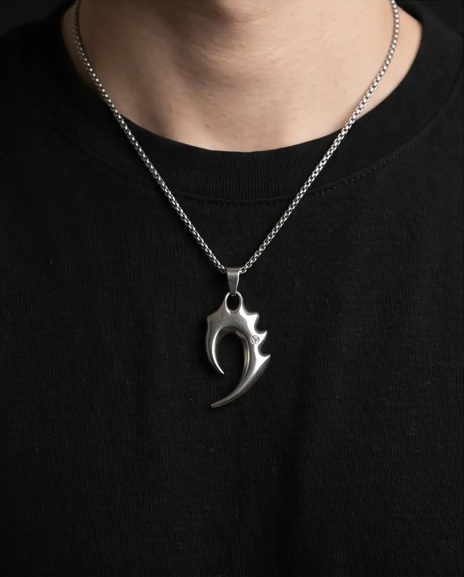 Tribal Claw and CZ Stone Y2K Pendant Box Chain