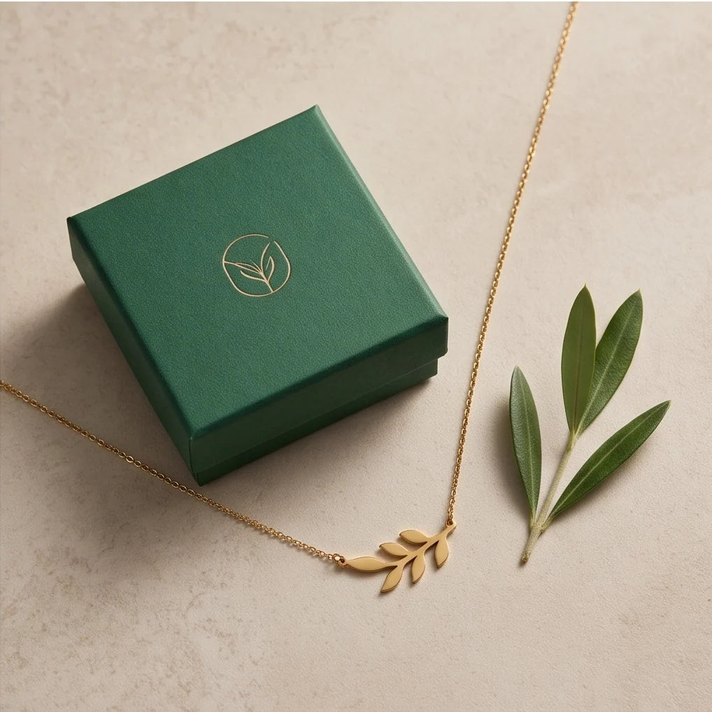 Gold Olive Leaf Branch Necklace