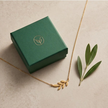 Gold Olive Leaf Branch Necklace