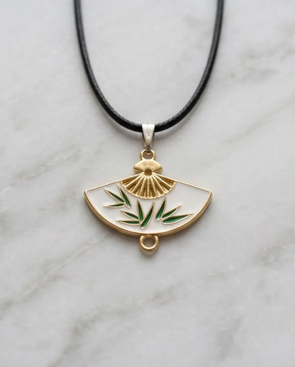 White Enamel Bamboo Fan Pendant Necklace