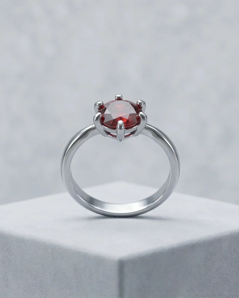 Sterling Silver Classic Round-Cut Crimson Ruby Solitaire Ring